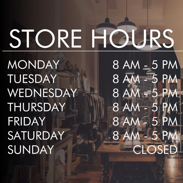 Store Open Hours | Business White Script Window Cling (Creator Uploaded)