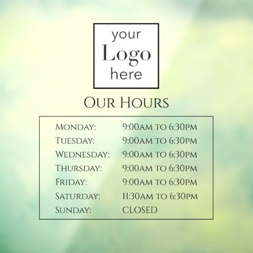 Store Open Hours Your Logo Business Window Cling