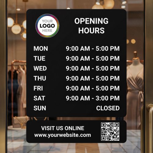 Store Opening Hours Signage With QR Code - Black Window Cling