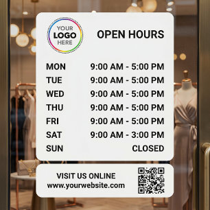 Store Opening Hours Signage With QR Code - Modern Window Cling