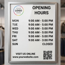 Store Opening Hours With Logo + QR Code - Modern