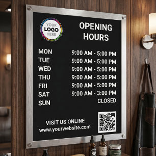 Store Opening Hours With Logo + QR Code - Modern Poster