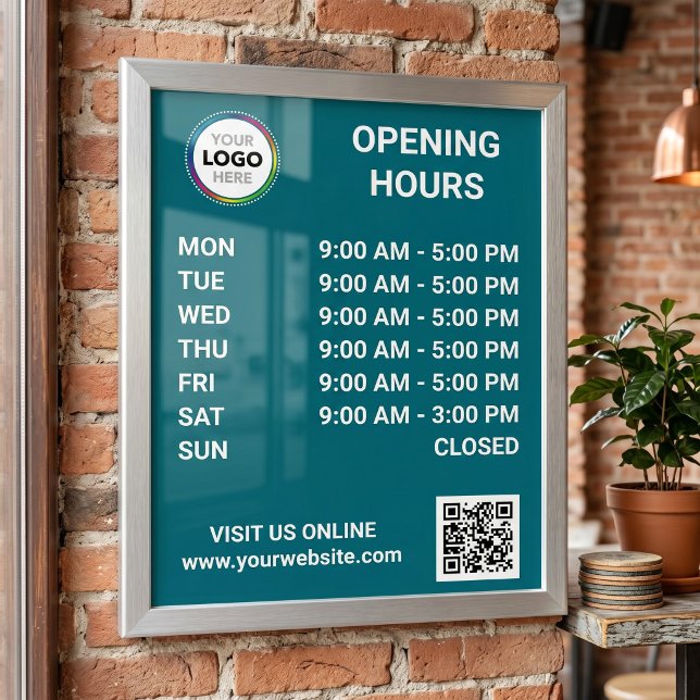 Store Opening Hours With Logo + QR Code - Modern Poster (Creator Uploaded)
