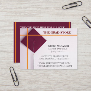 Store Retailer Orange & Wine Color Graduation Cap Business Card