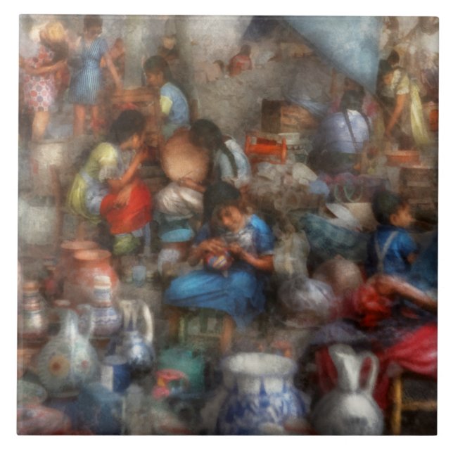 Store - The busy marketpalce Ceramic Tile (Front)