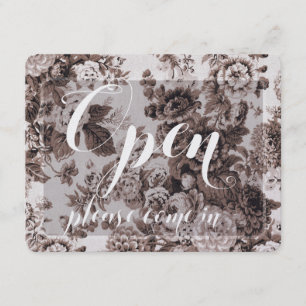 Store Window Blue Brown Floral Open & Closed Sign
