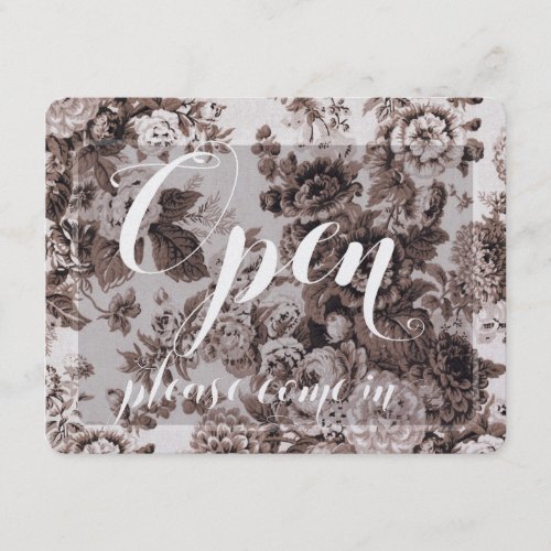 Store Window Blue Brown Floral Open & Closed Sign