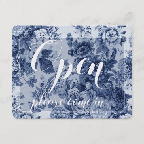 Store Window Blue Floral Open & Closed Sign