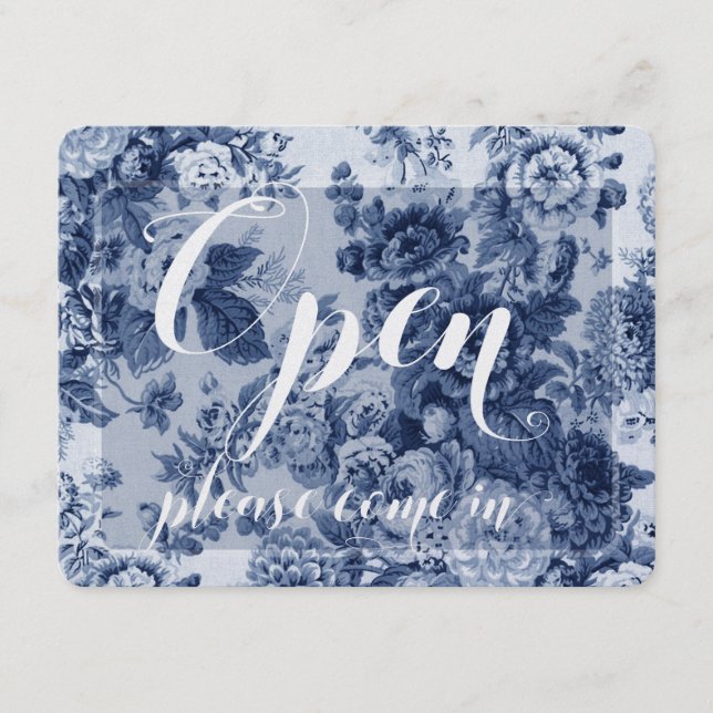 Store Window Blue Floral Open & Closed Sign (Front)