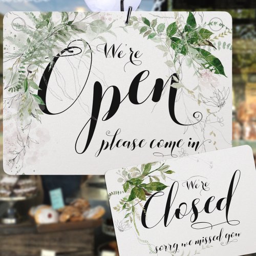 Store Window Soft Greenery Open Closed Sign