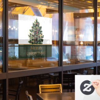 Storefront Merry Christmas Tree with Snowflakes