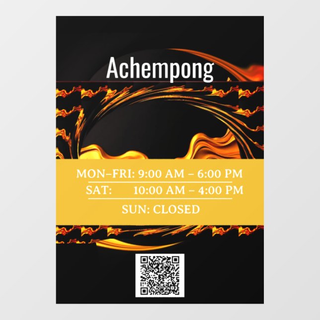 Storefront Sign: Achempong Gold Abstract Hour Disp Window Cling (Sheet)