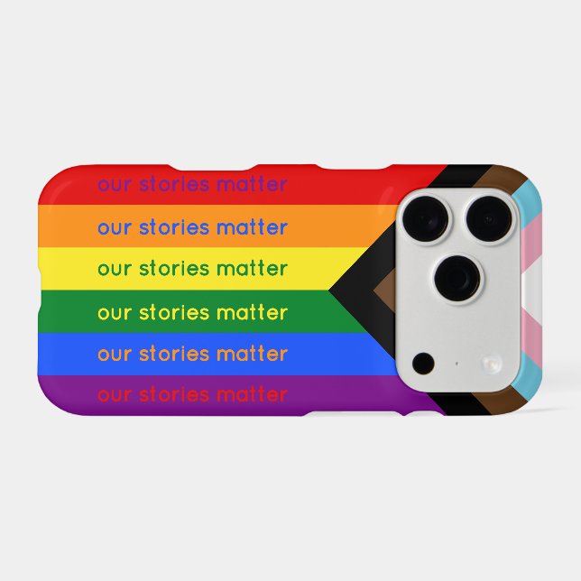 Stories Matter Gay Pride Intersection Rainbow Flag iPhone Case (Back Horizontal)