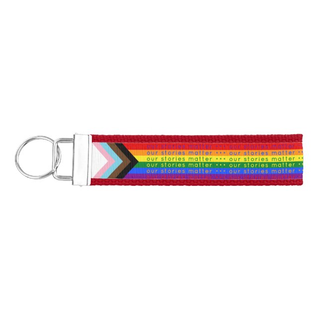 Stories Matter Gay Pride Intersection Rainbow Flag Wrist Keychain (Keys on Left)