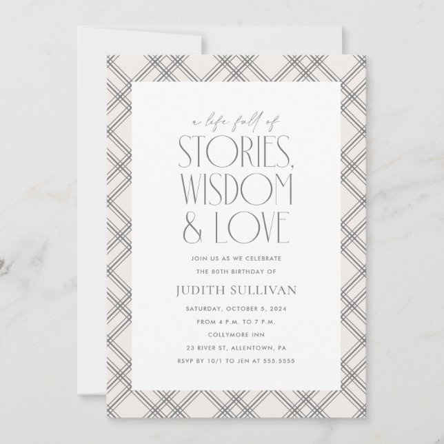 Stories, Wisdom and Love 80th Birthday Party Invitation (Front)
