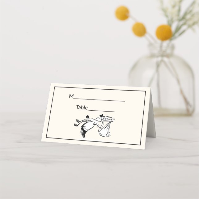 Stork #1 Baby Shower Gender Reveal Ivory BG Place Card (Back)