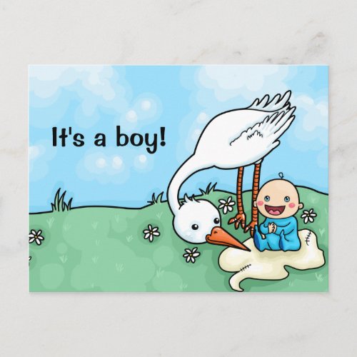 Stork and baby boy announcement