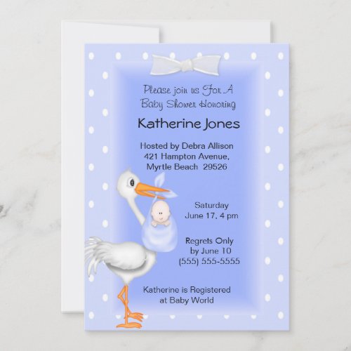 Stork and Baby  Boy Shower Invitations