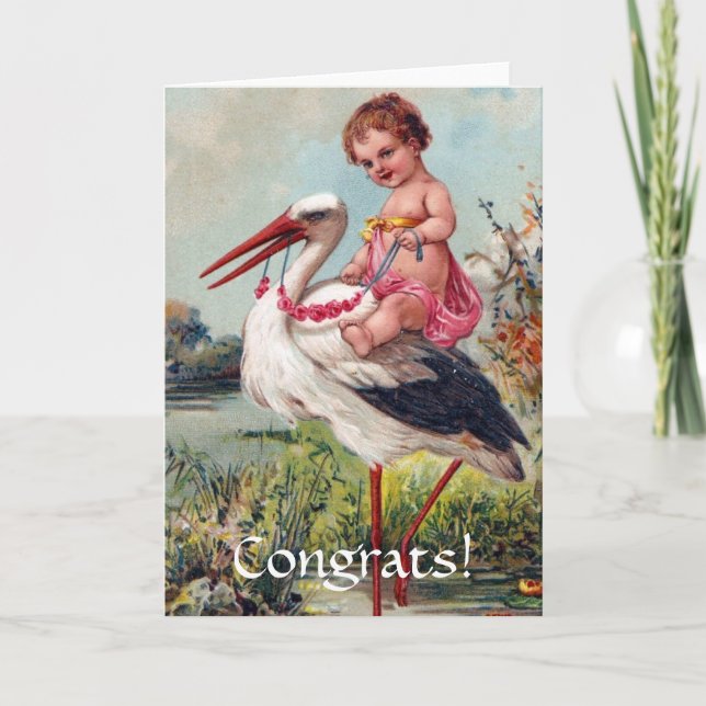 Stork and Baby c.1909, Congrats! Card (Front)