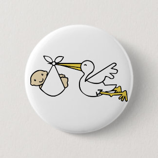 Stork and baby Cartoon Cute Birth Announcement Button