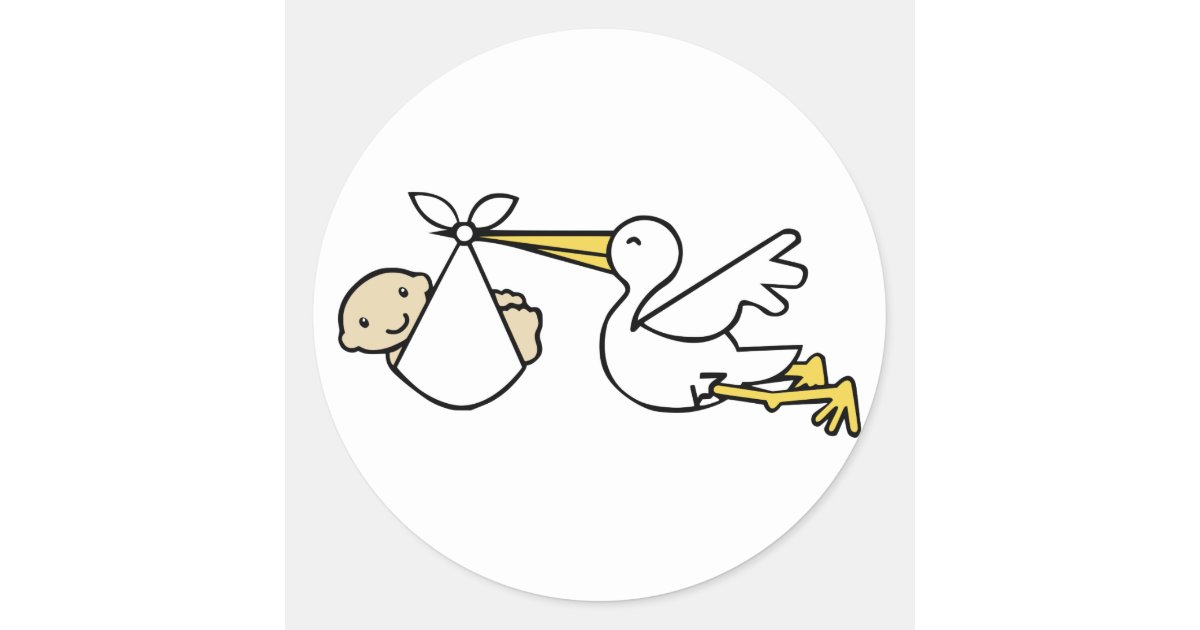 Stork and baby Cartoon Cute Birth Announcement Classic Round Sticker |  Zazzle
