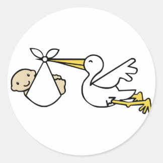 Stork and baby Cartoon Cute Birth Announcement Classic Round Sticker