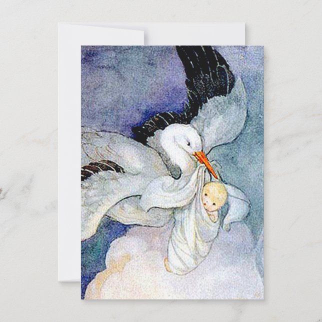 Stork and Baby Customizable Invitation (Front)