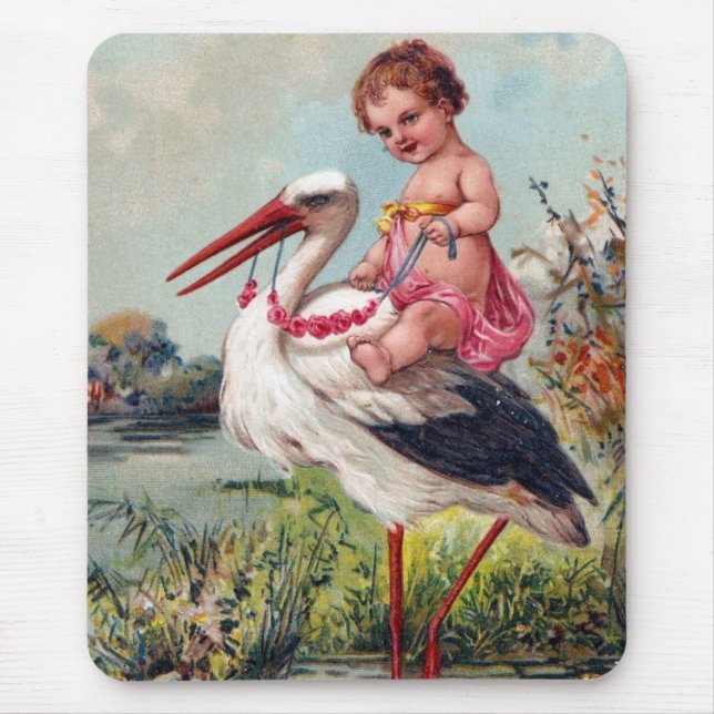 Stork and Baby From 1909 Mouse Pad (Front)
