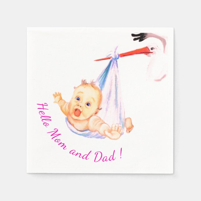 Stork and Baby Funny Napkins - Custom Text (Front)