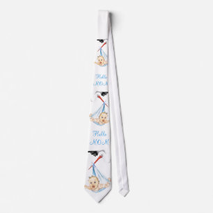 Stork and Baby Funny Neck Tie Text - Hello Mom