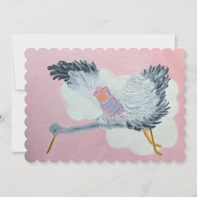Stork and Baby Girl Announcement Card (Front)