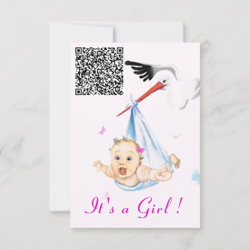 Stork and Baby Girl Shower Invitation with QR Code