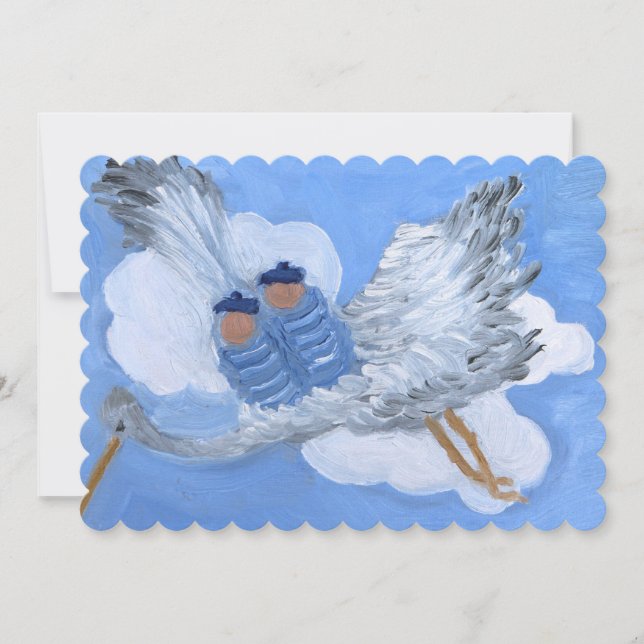 Stork and Flying Twin Boys Invitation (Front)