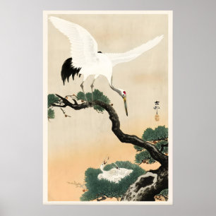 Stork and Pine Tree Japanese Fine Art Print Home