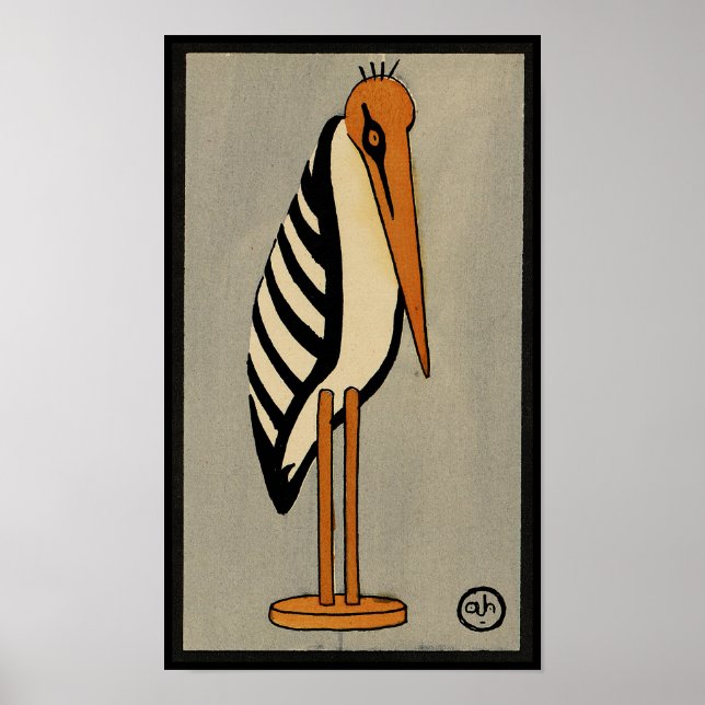 Stork - Antiquarian, Colorful Book Illustration Poster (Front)