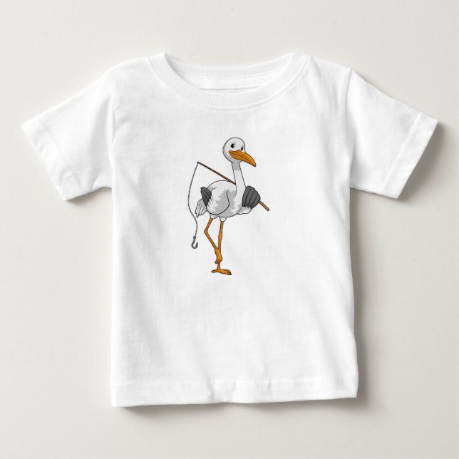 Stork as Fisher with Fishing rod Baby T-Shirt (Front)