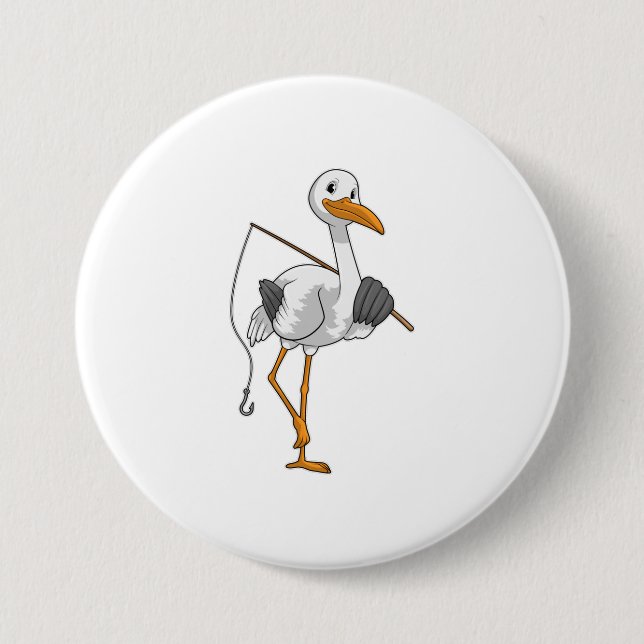 Stork as Fisher with Fishing rod Button (Front)