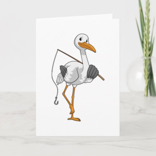 Stork as Fisher with Fishing rod Card