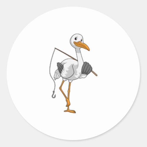 Stork as Fisher with Fishing rod Classic Round Sticker