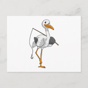 Stork as Fisher with Fishing rod Postcard