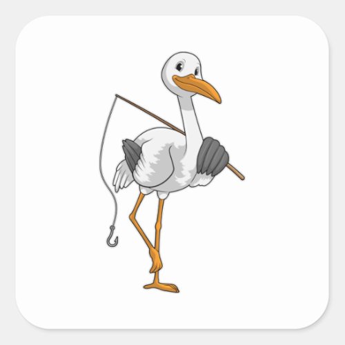 Stork as Fisher with Fishing rod Square Sticker