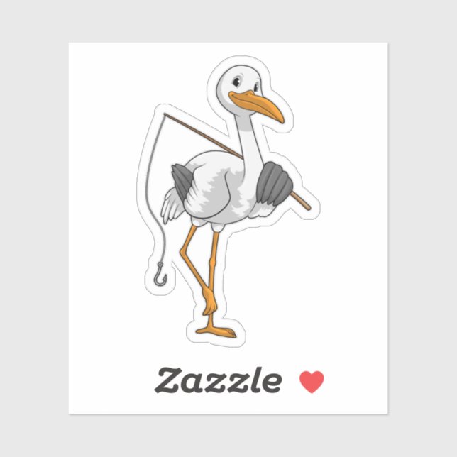 Stork as Fisher with Fishing rod Sticker (Sheet)