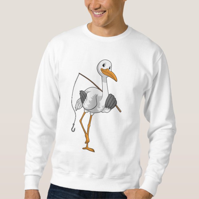 Stork as Fisher with Fishing rod Sweatshirt (Front)