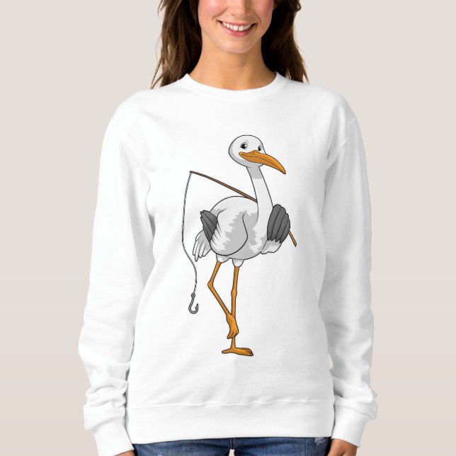Stork as Fisher with Fishing rod Sweatshirt (Front)