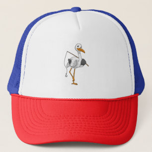 Stork as Fisher with Fishing rod Trucker Hat