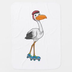 Stork as Inline skater with Roller skates Baby Blanket