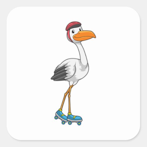 Stork as Inline skater with Roller skates Square Sticker