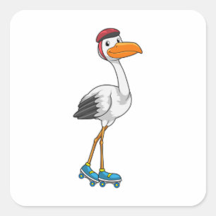 Stork as Inline skater with Roller skates Square Sticker