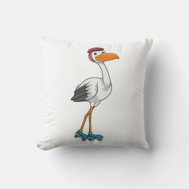 Stork as Inline skater with Roller skates Throw Pillow (Front)