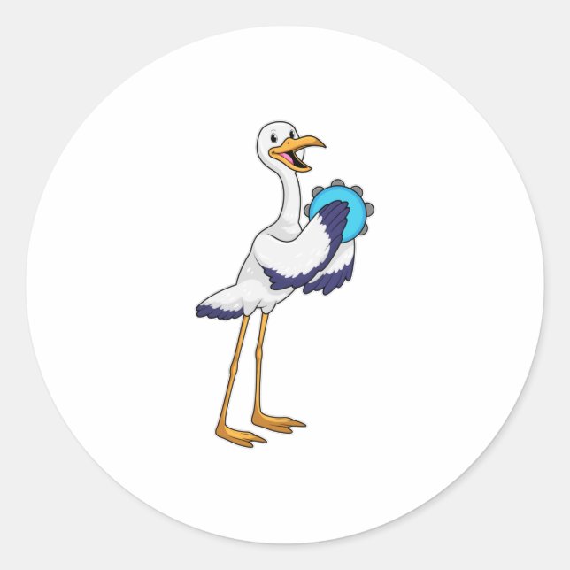 Stork as Musician with Tambourine Classic Round Sticker (Front)